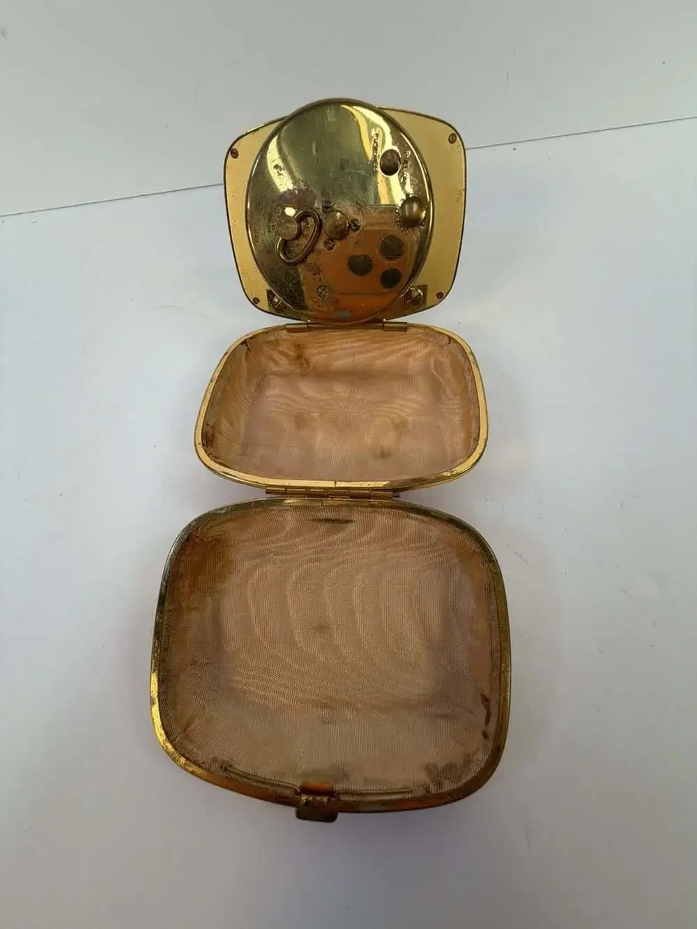 Vintage Bradley Wind-Up Clamshell Travel Alarm Clock, Gold-Tone & Tan Leather Ca